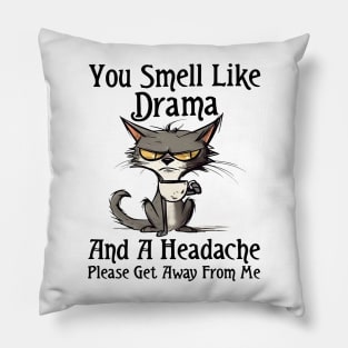 Funny Cat You Smell Like Drama And A Headache Funny Saying Pillow