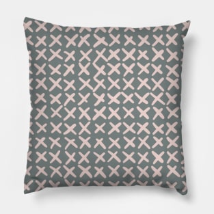 Deepest steel blue and mellow cream Lines and obliques Joining together in geometric imperfection to create a faux Crosstitch pattern Pillow