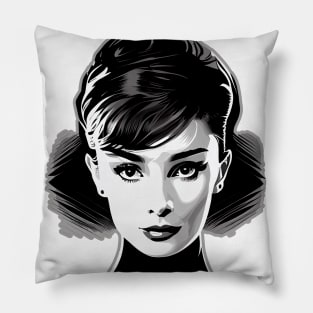 Classic Beauty, Elegant Hollywood Movie Star Looks. Black and White Modern Minimalist Pop Art Pillow