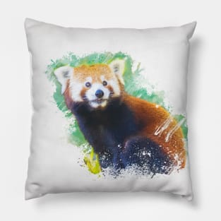 Red Panda Animal Wildlife Forest Nature Adventure Bamboo Graphic Digital Painting Pillow