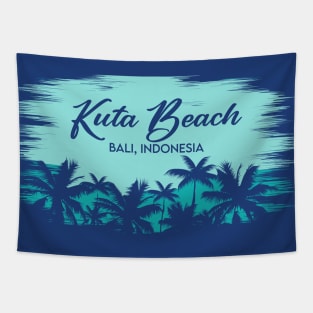 Kuta Beach Bali, Indonesia Retro Beach Landscape with Palm Trees Tapestry