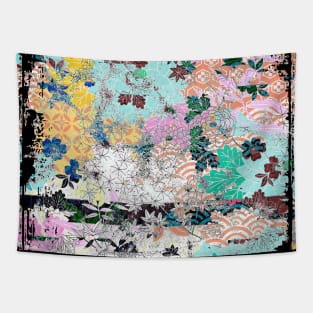 Japanese Floral Pattern Chrysanthemum Cherry Blossom Earth Tone Colors 25 Tapestry