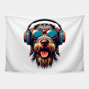 Wirehaired Pointing Griffon Smiling DJ in Japanese Art Tapestry