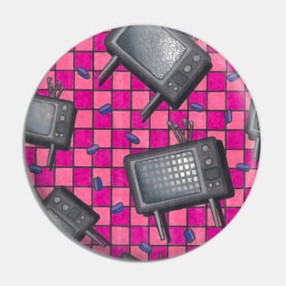 Checkerboard Black and White Televisions Pin