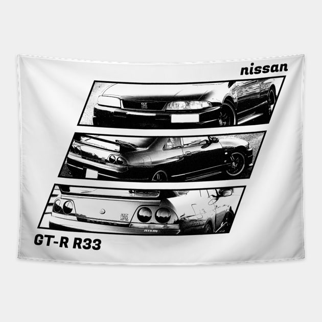 NISSAN SKYLINE GT-R R33 Black 'N White Archive 2 Tapestry by Cero