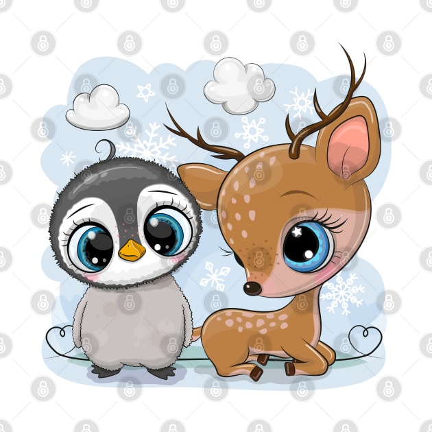 Cute Penguin and Deer by Reginast777