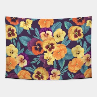 Pansies on navy Tapestry