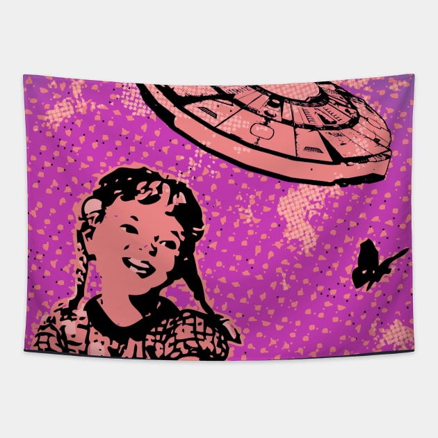 Pink Vintage UFO Tapestry by miskel