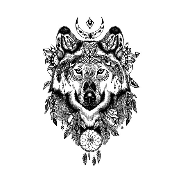 Wicca Wolf Design With a Moon and Dreamcatcher by kamodan