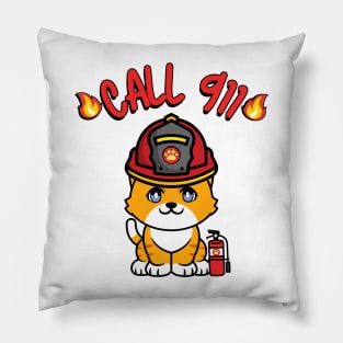 Cute Orange cat is a firefighter Pillow