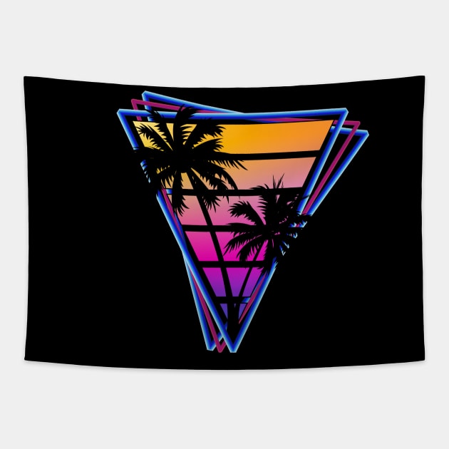 Retrowave style palm tree sunset Retrowave Tapestry TeePublic