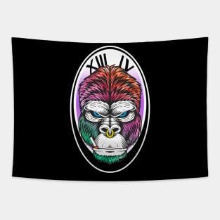 Angry Rainbow Gorilla Face Tapestry