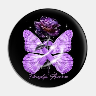 Butterfly Fibromyalgia Ribbon Awareness Rose Pin