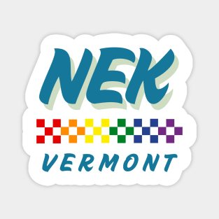 NEK Vermont Pride Design with Rainbow Checkered Flag for Northeast Kingdom Support Magnet
