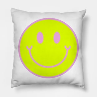 Neon Yellow and Pink Aesthetic Smiley Face Pillow