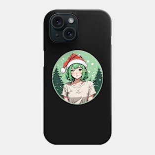 green haired anime girl in christmas Phone Case