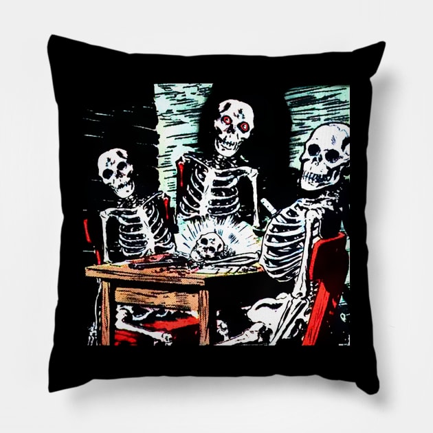 Skulls and Skeletons at Horror Feast Pillow by Marccelus