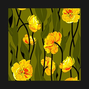 double tulips on olive green T-Shirt