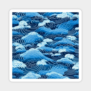 Seigaiha (青海波): Japanese Blue Ocean Waves on a Dark Background Magnet