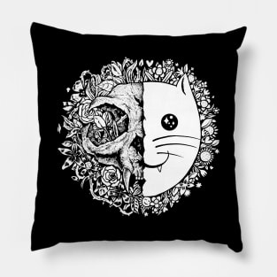 Flower Cat Skull (Dark) Pillow