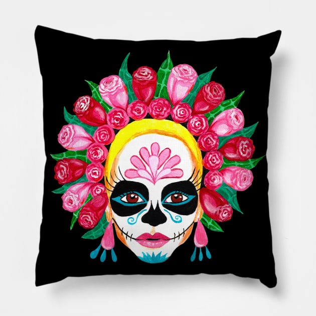 Sugar Skull Girl - La Calavera Catrina Pillow by IvyLilyArt