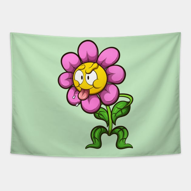 Cartoon Flower Sticking It’s Tongue Out Tapestry by TheMaskedTooner