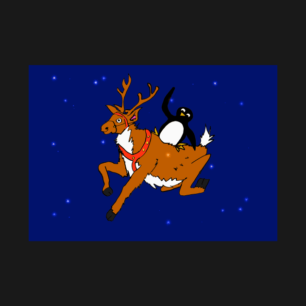 Penguin flying with reindeer by drknice