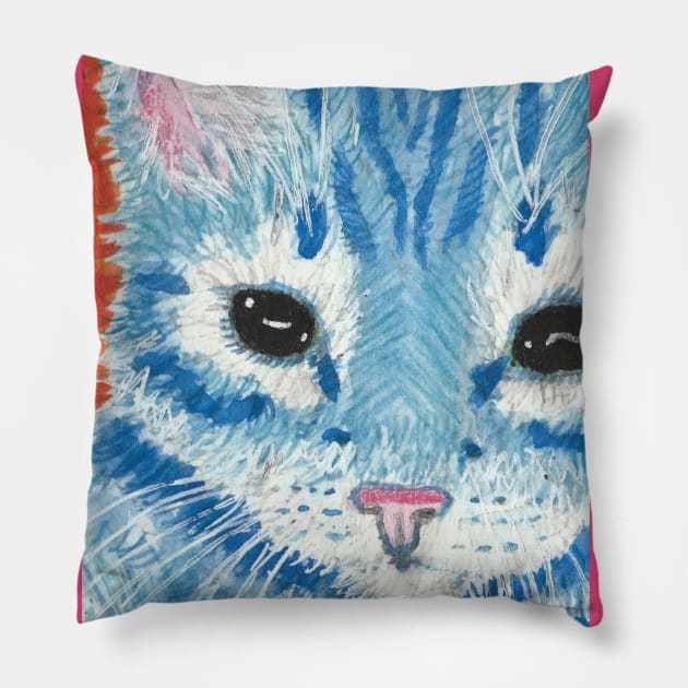 Blue kitten cat  face Pillow by SamsArtworks