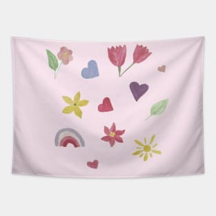 Watercolor cute flowers happy positivie stickers set Tapestry