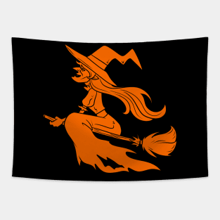 Halloween Orange Wich Silhouette Tapestry