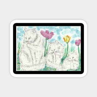 Cat family  bath time  art Magnet