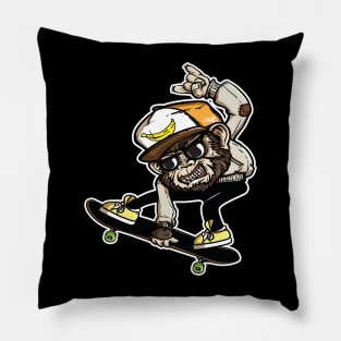 Sk8er Monkey Hand Drawn Style Pillow