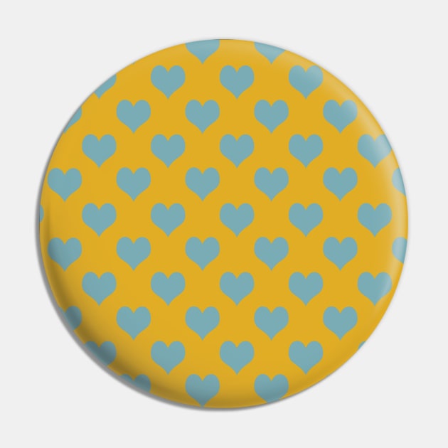 Warm Mustard and Blue Heart Pattern Pin by Rhubarb Myrtle