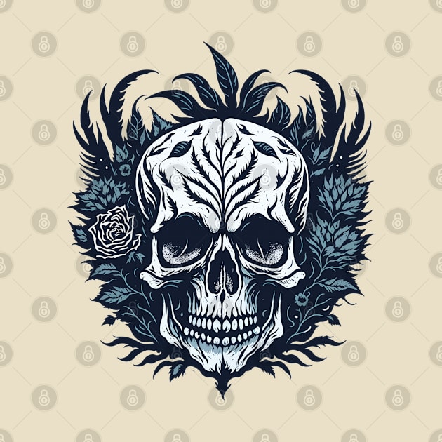 Skull with dark colors, flower decorations, skull art, style tattoo by Collagedream