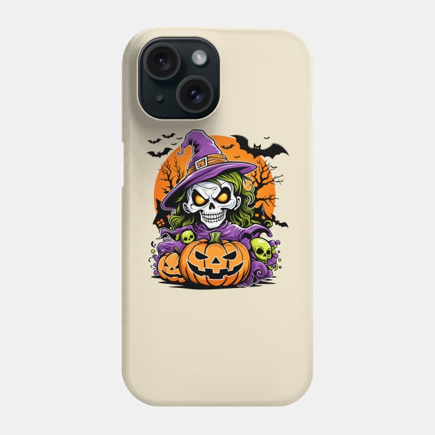 Spooky Halloween - Skull and Pumpkins Phone Case by mirailecs