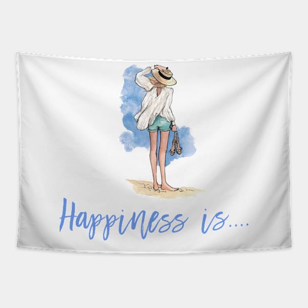 Girly Happiness is on the beach cute T shirt Tapestry by nounejm