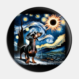 Dachshund Eclipse Expedition: Stylish Tee Featuring Spirited Wiener Dogs Pin