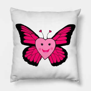 Happy Pink Heart Butterfly Pillow