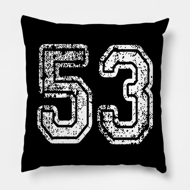 Number 53 Grungy in white Pillow by Sterling