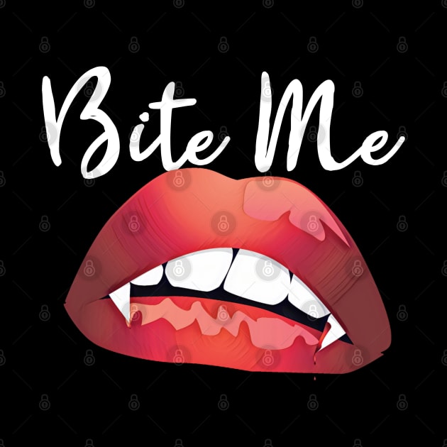 Vintage Bite Me Vampire Fangs Lips Halloween Gothic Design by AmbersDesignsCo