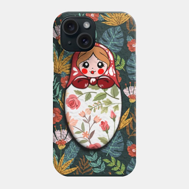 Russian doll with blue flowers pattern Phone Case by KK-Royal