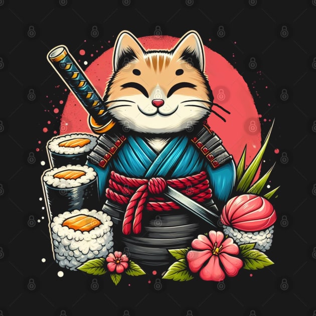 Happy Samurai Sushi Cat | Women’s Kawaii Japanese Cat Lover by CP6Design