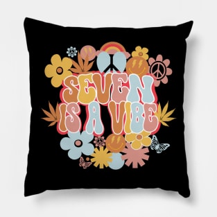 7th Birthday Retro Groovy Shirt, Seven Is a Vibe 7 Year Old Birthday Pillow