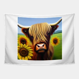 Highland Cow with Sunflowers Tapestry