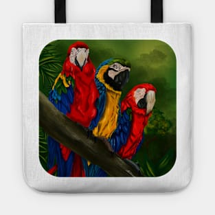 The Three Amigos Macaw Painting Tote