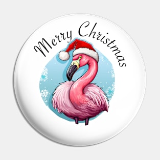 Pink Flamingo Wearing Santa Hat - Merry Christmas (Black Lettering) Pin