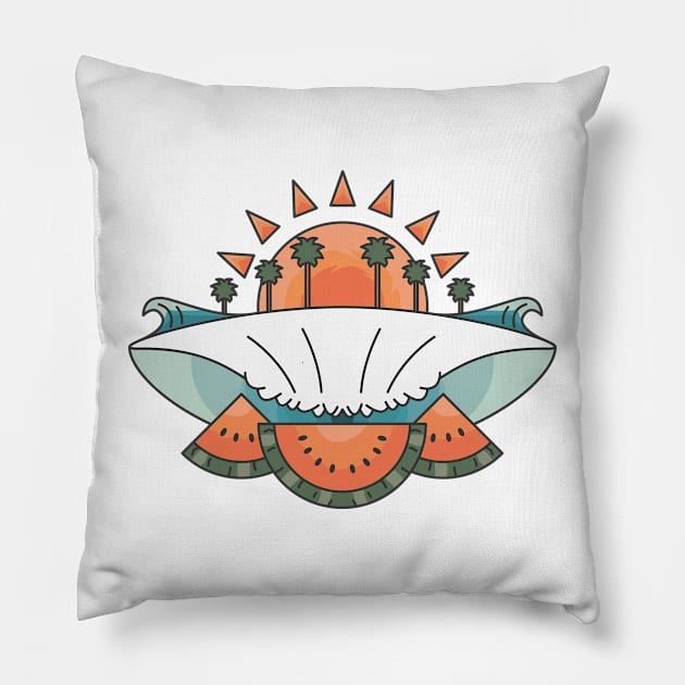 Wave and Watermelon Sunset Pillow by JDP Designs