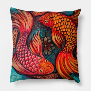 Two Koi Fish in a Pond Pillow