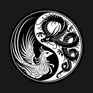 White and Black Dragon Phoenix Yin Yang T-Shirt