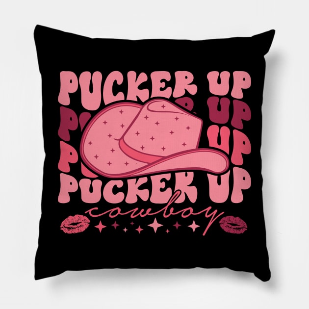 Pucker Up Cowboy Western Valentines Day Pillow by mcoshop